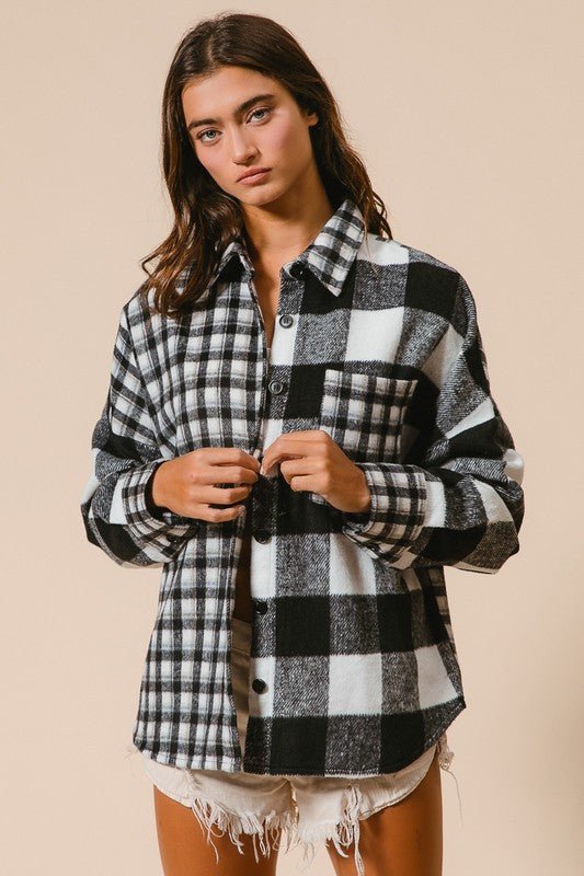 Plaid Fleece Button Down Long Sleeve Shirt