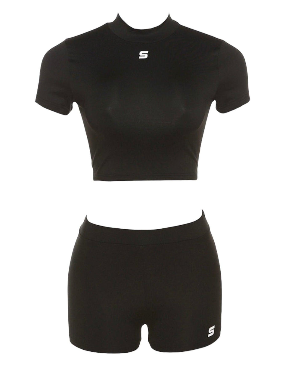 Black Crop Top And Shorts Set - 7Kouture