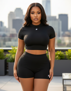Black Crop Top And Shorts Set