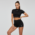 Black Crop Top And Shorts Set