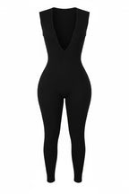 Black Deep V Cut Jumpsuit - 7Kouture