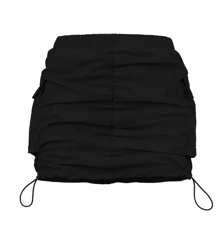 Black Drawstring Cargo Mini Skirt