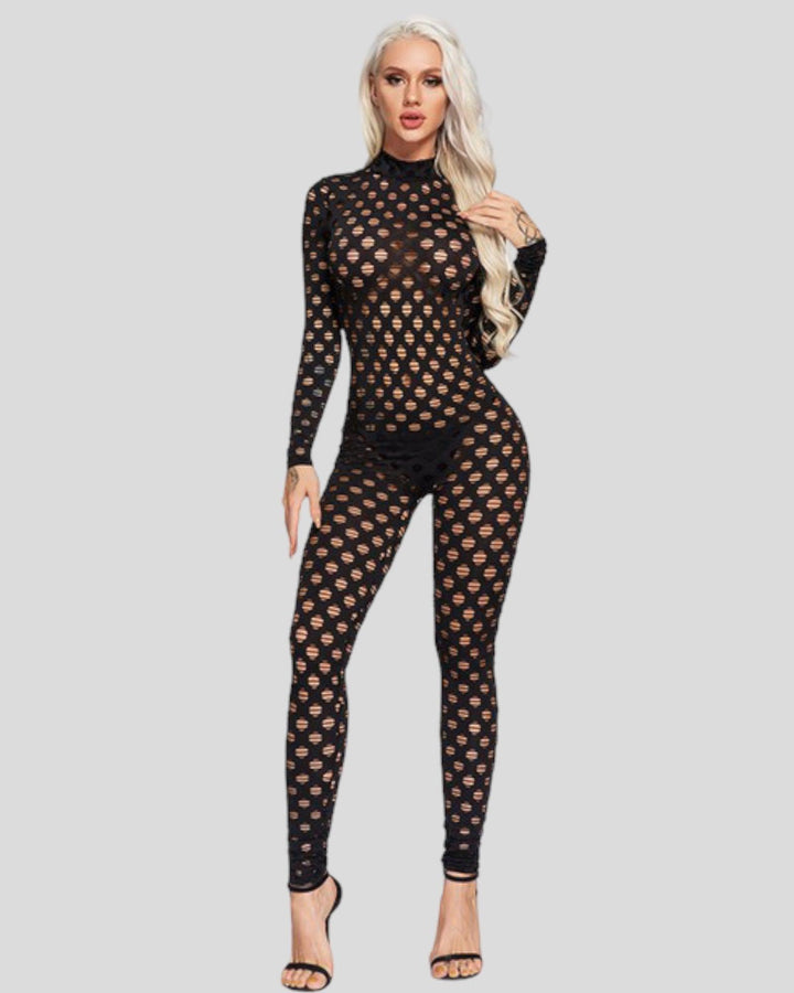 Black Hollow Out Jumpsuit - 7Kouture