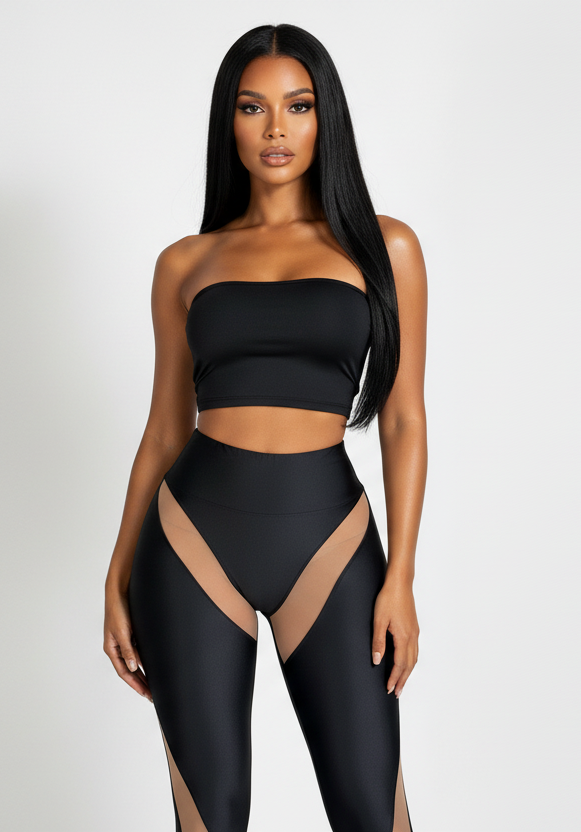 Black Patchwork 2 piece pants set