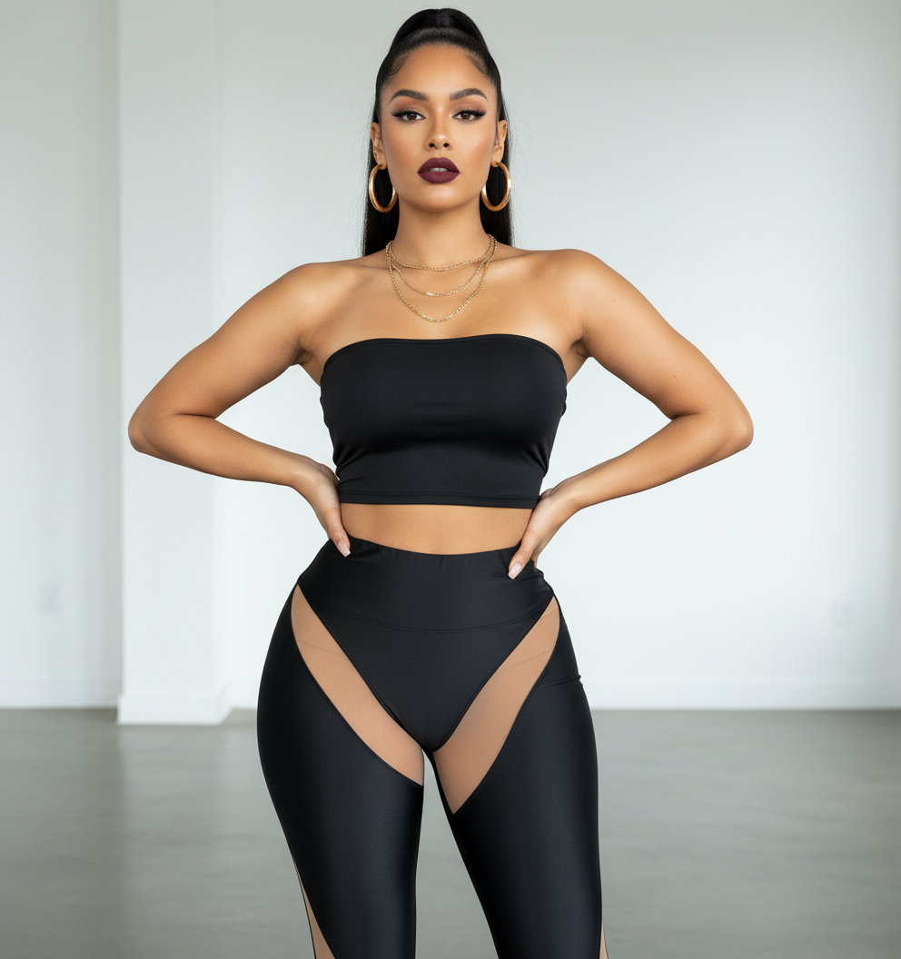 Black Patchwork 2 piece pants set