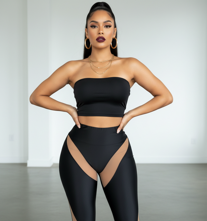 Black Patchwork 2 piece pants set