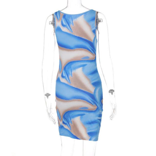 Blue Abstract Print Bodycon Dress - 7Kouture