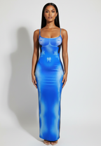Blue Abstract Print Maxi Dress