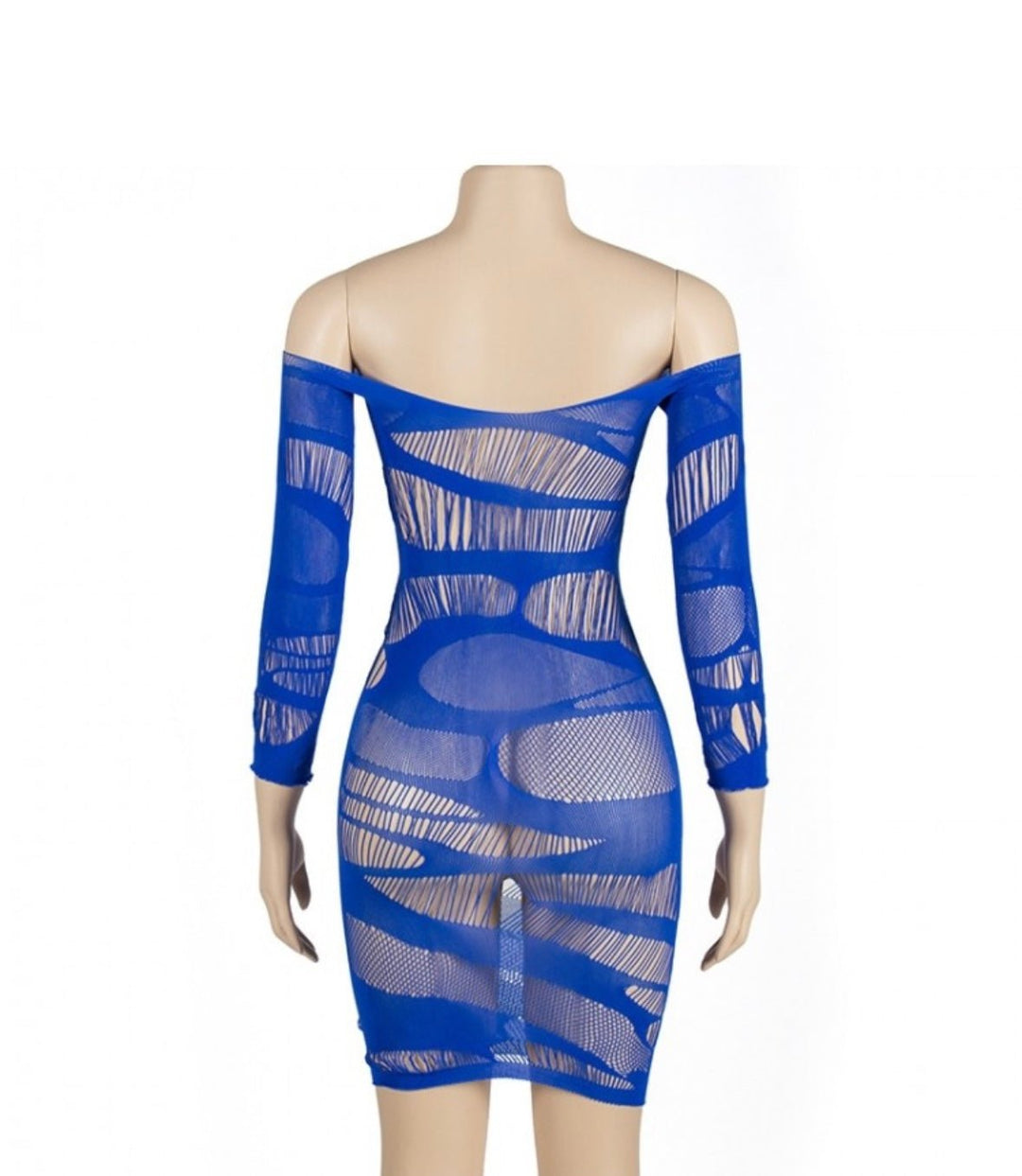 Blue hollow out see through dress