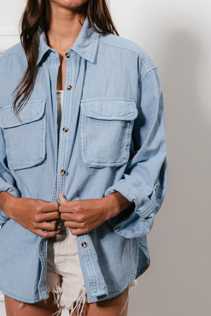 Button Down Stitch Detail Shirt with Chest Pockets