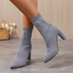 Chunky-Heeled Knitted Suede Ankle Boots