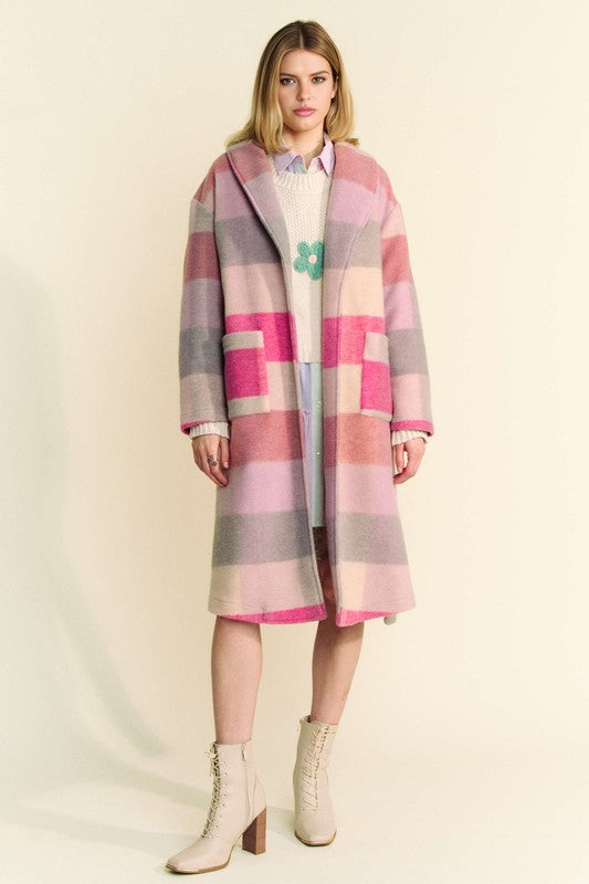 Tied Color Block Collared Neck Coat