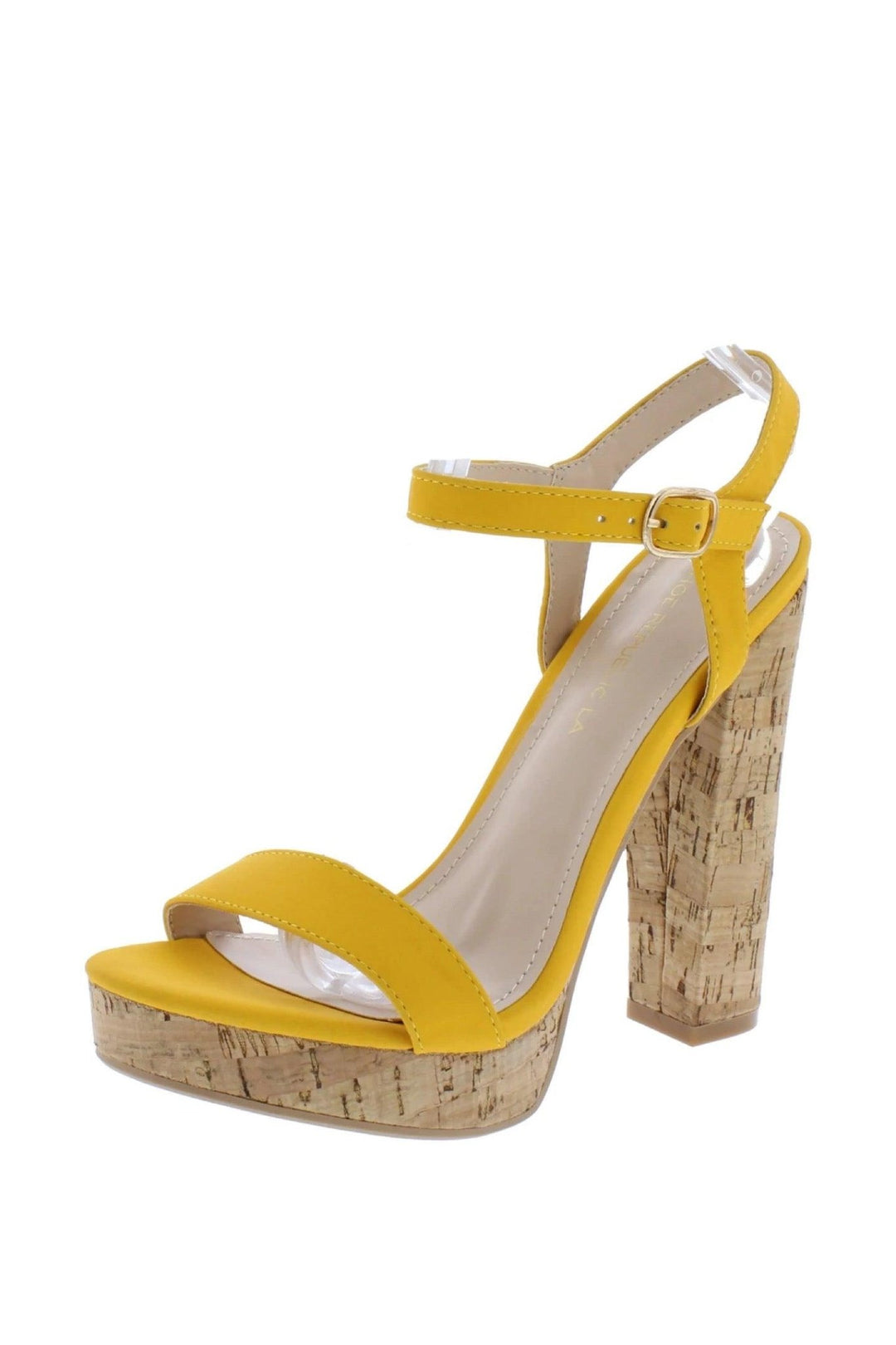 Calabasas Open Toe Cork Heels, Size 8.5 in Mustard - 7Kouture