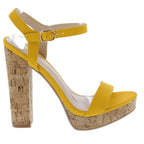 Calabasas Open Toe Cork Heels, Size 8.5 in Mustard - 7Kouture