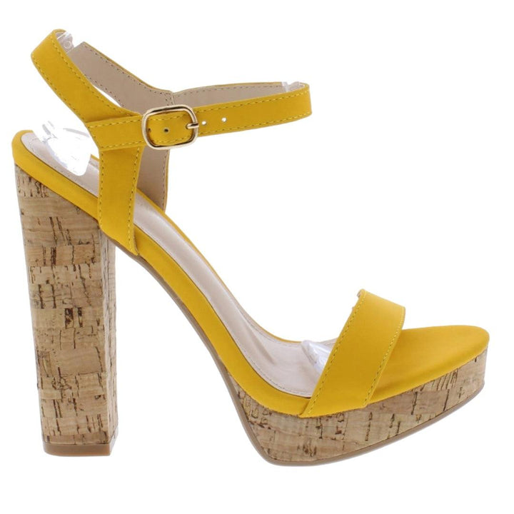 Calabasas Open Toe Cork Heels, Size 8.5 in Mustard - 7Kouture