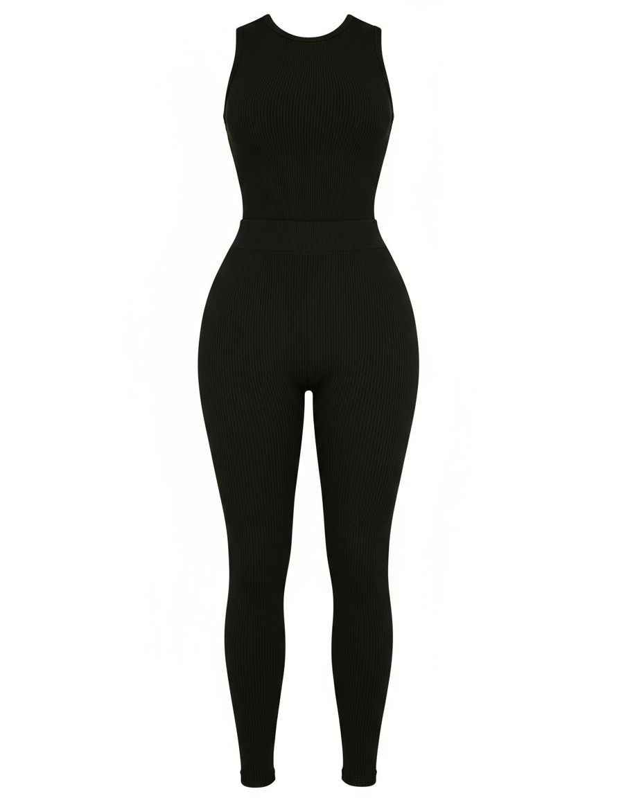 Comfort Ribbed 2 Piece Pants Set, Black