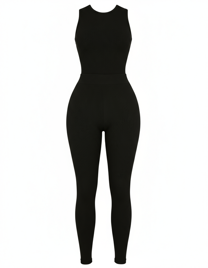 Comfort Ribbed 2 Piece Pants Set, Black