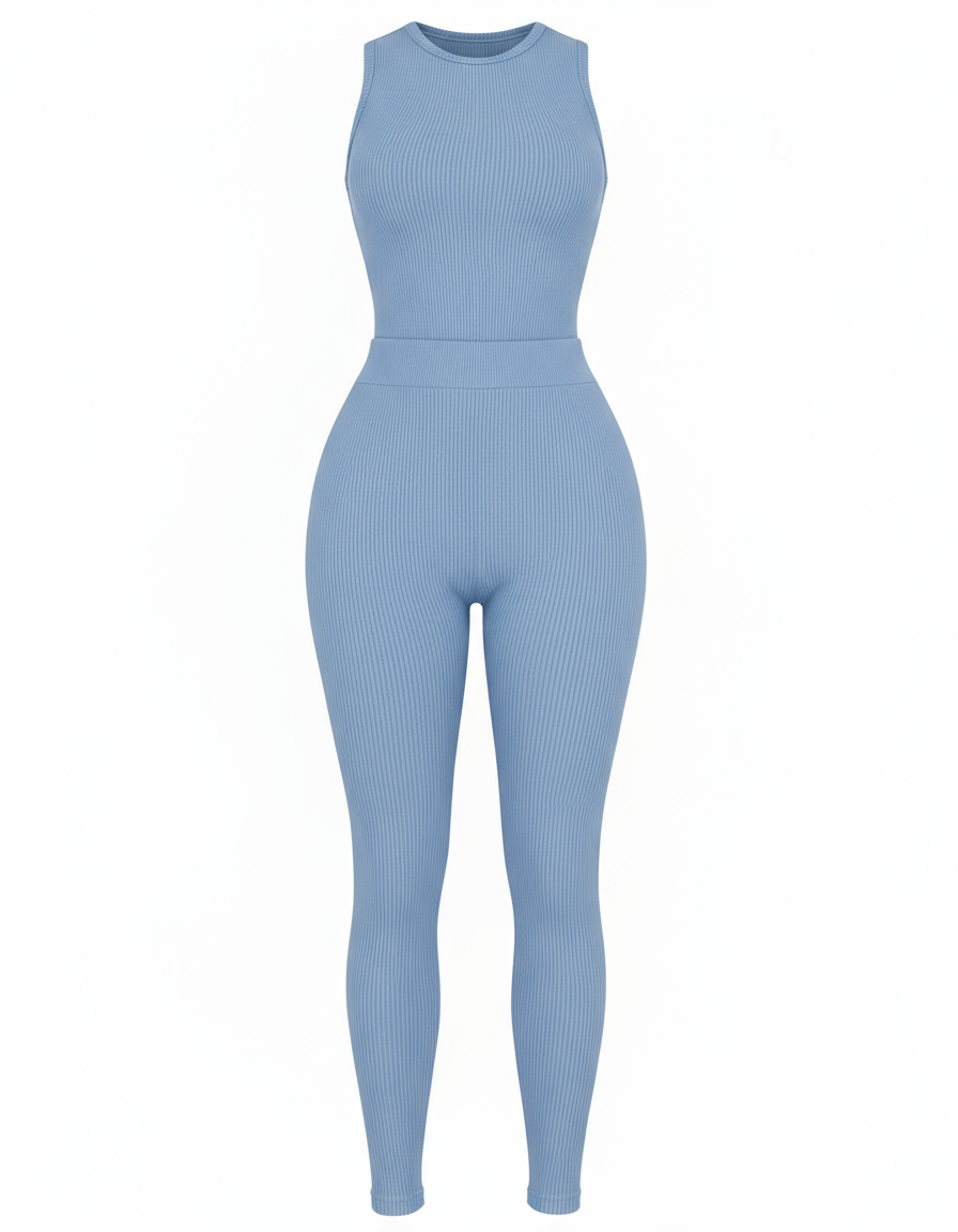 Comfort Ribbed 2 Piece Pants Set, Blue