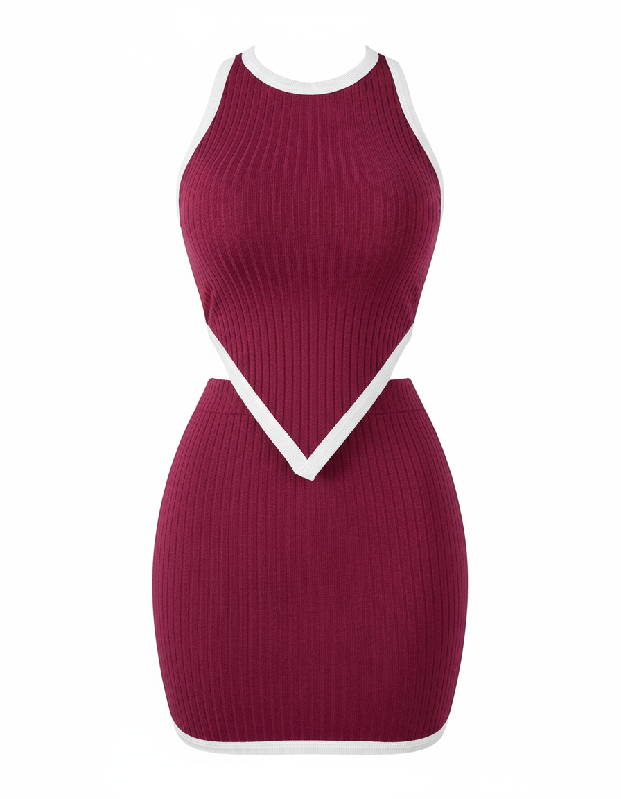 Contrast Hem Bodycon Skirt Set