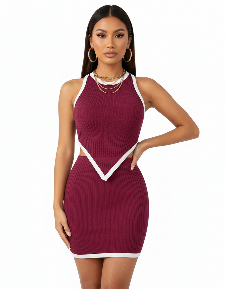 Contrast Hem Bodycon Skirt Set