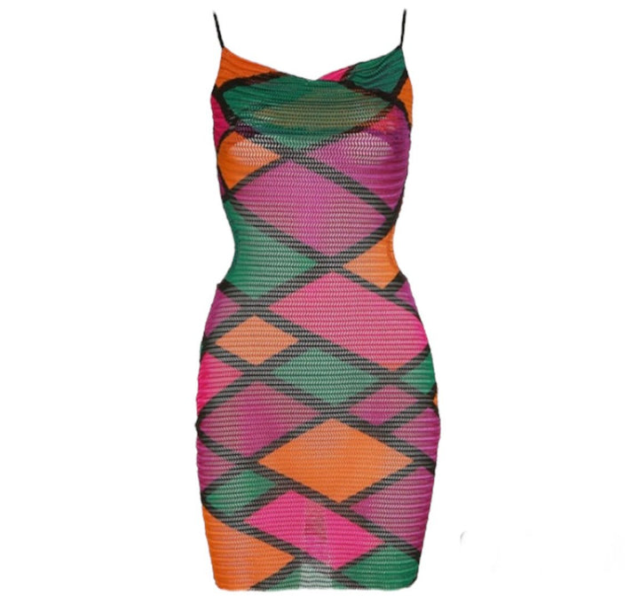 Contrast Mulicolored Mini Mesh Dress