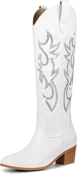 Western Pointed Pull-On Knee High Cowgirl Rhinestone Boots