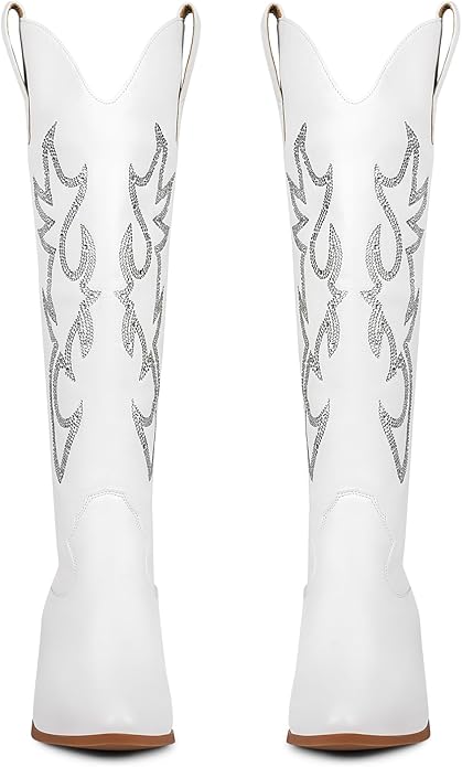 Western Pointed Pull-On Knee High Cowgirl Rhinestone Boots