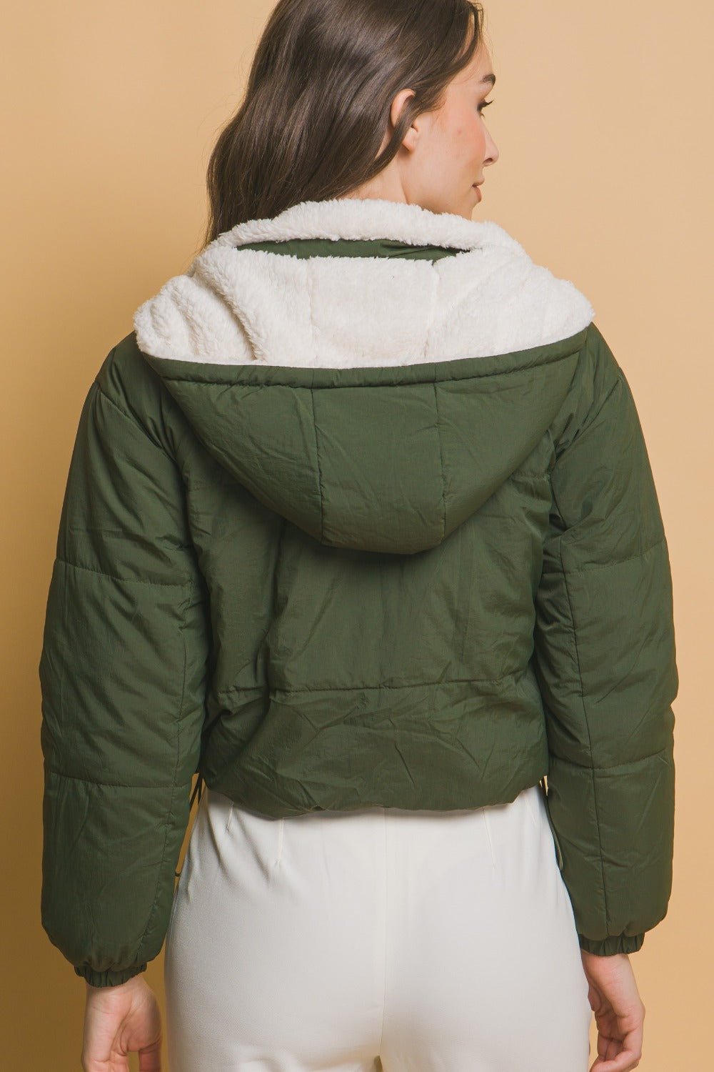 Cropped Hooded Sherpa Reversible Jacket