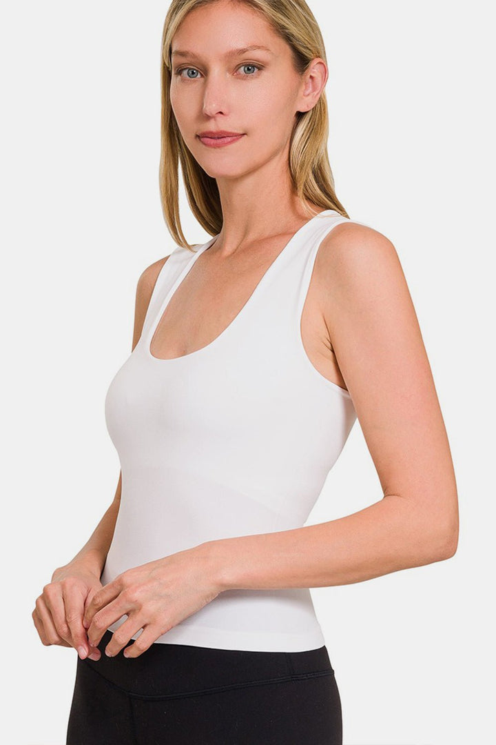 Cropped Padded Seamless Tank, White