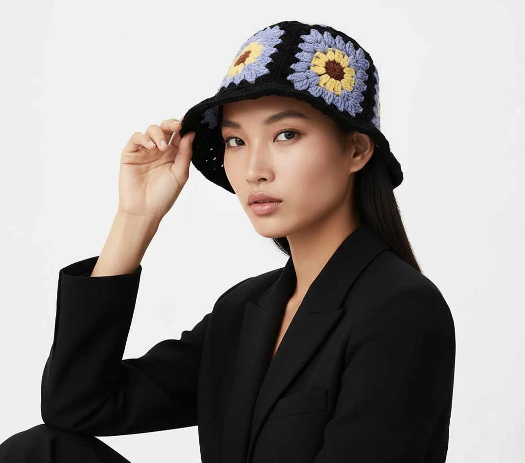 Crotchet Bucket Hat, Black