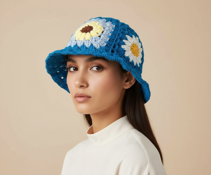 Crotchet Bucket Hat, Blue