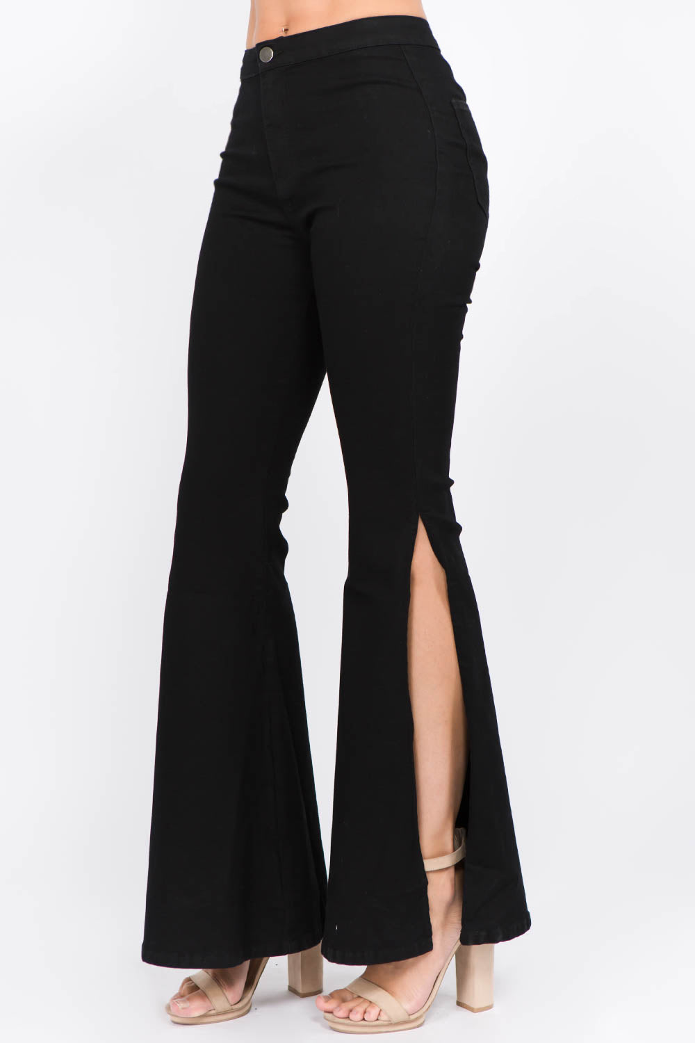 Side Slit Flare Jeans, Black