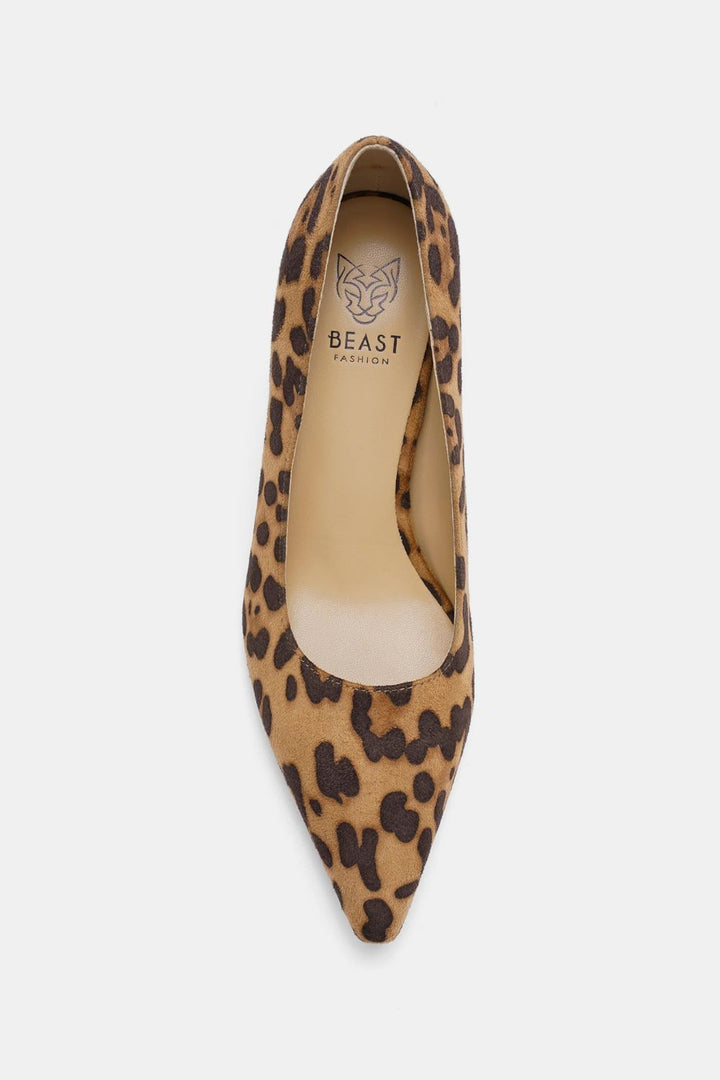 Faux Suede Leopard Point Toe Pumps