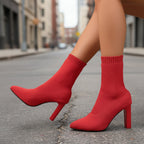 Chunky-Heeled Knitted Suede Ankle Boots
