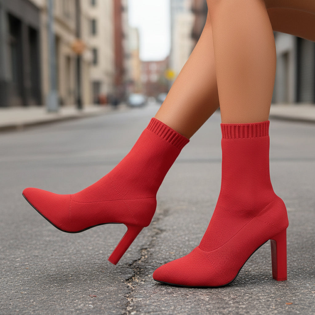 Chunky-Heeled Knitted Suede Ankle Boots