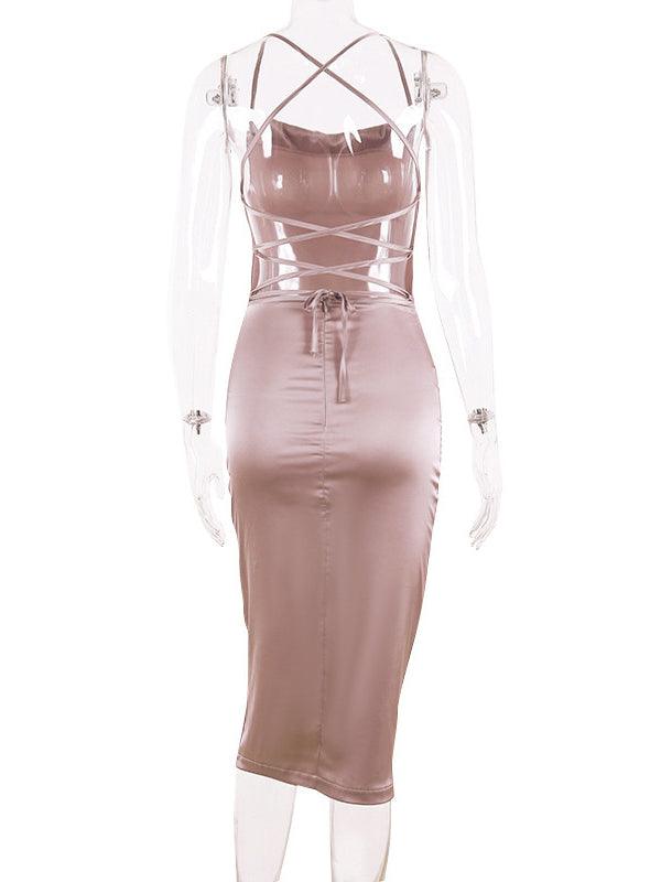 Date Night Satin Bodycon Dress - 7Kouture