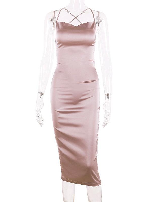 Date Night Satin Bodycon Dress - 7Kouture