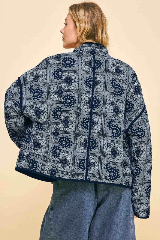 Vintage Print Open Front Jacket