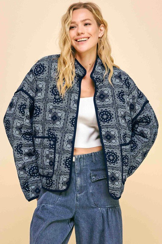 Vintage Print Open Front Jacket