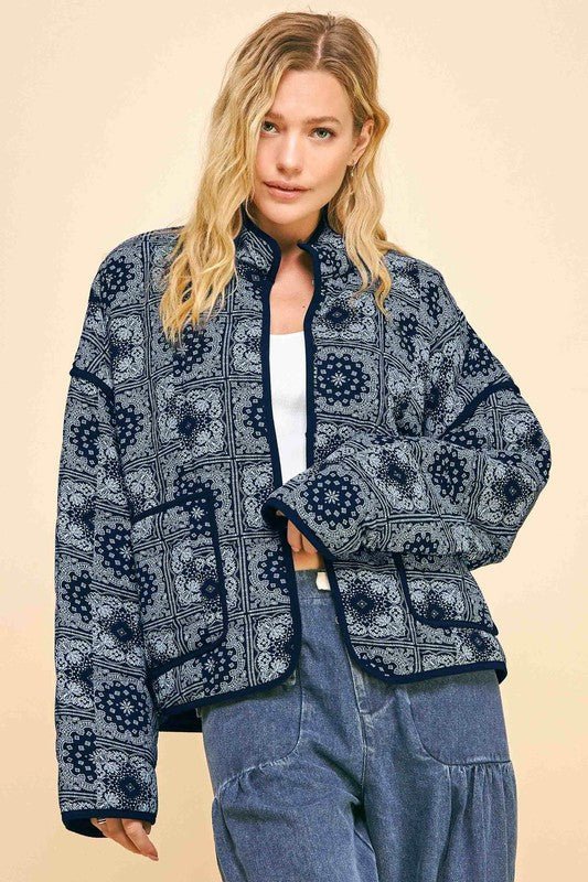 Vintage Print Open Front Jacket