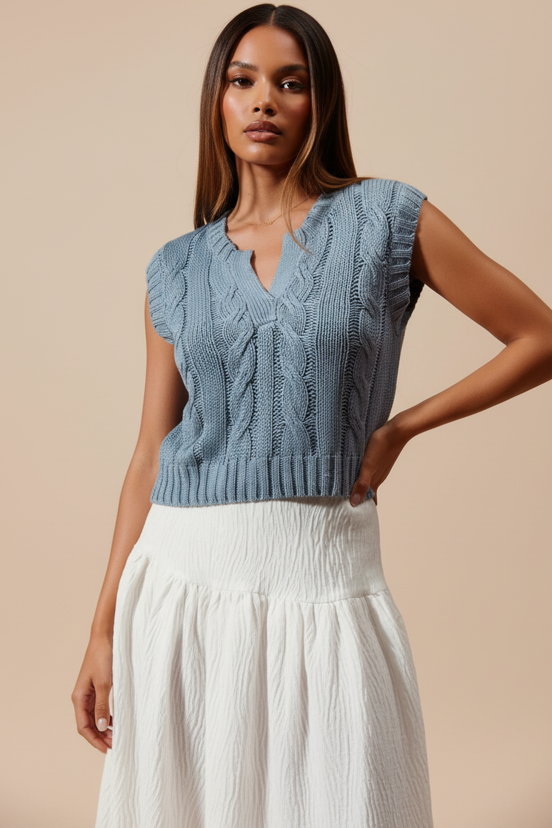 Cable Knit Sweater Vest, Blue