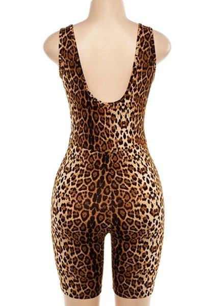 Deep V Cut Leopard Print Romper - 7Kouture