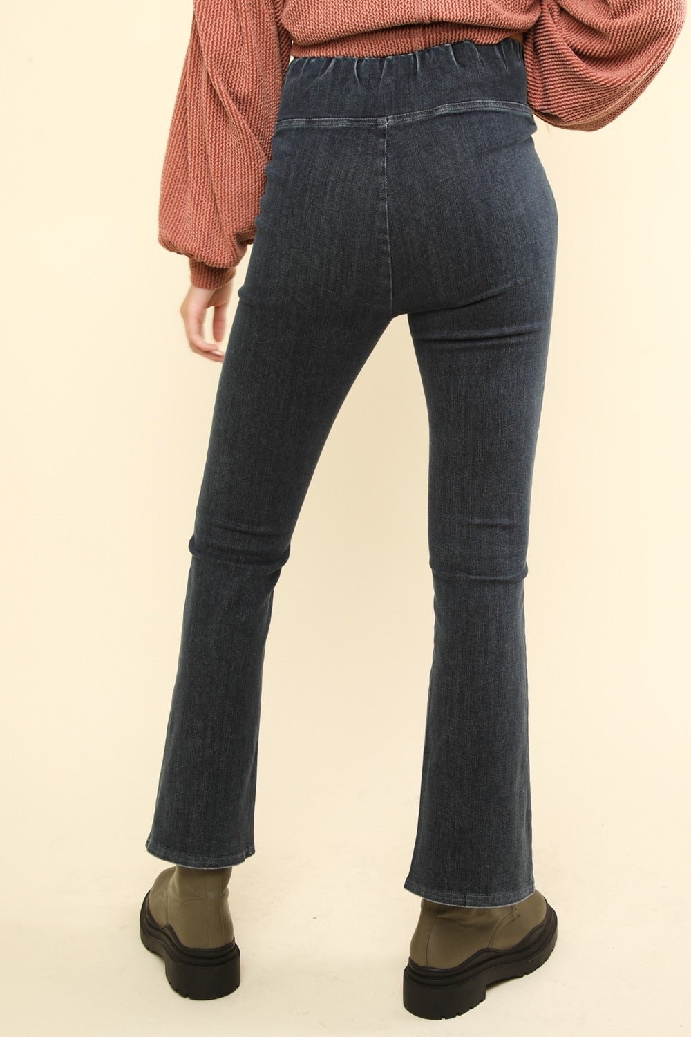 Denim Stretchy Crossover Waist Leggings, Black