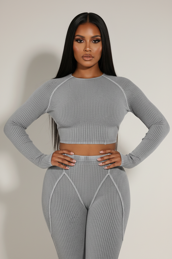 Distressed 2 Piece Crop Top and Pants Set