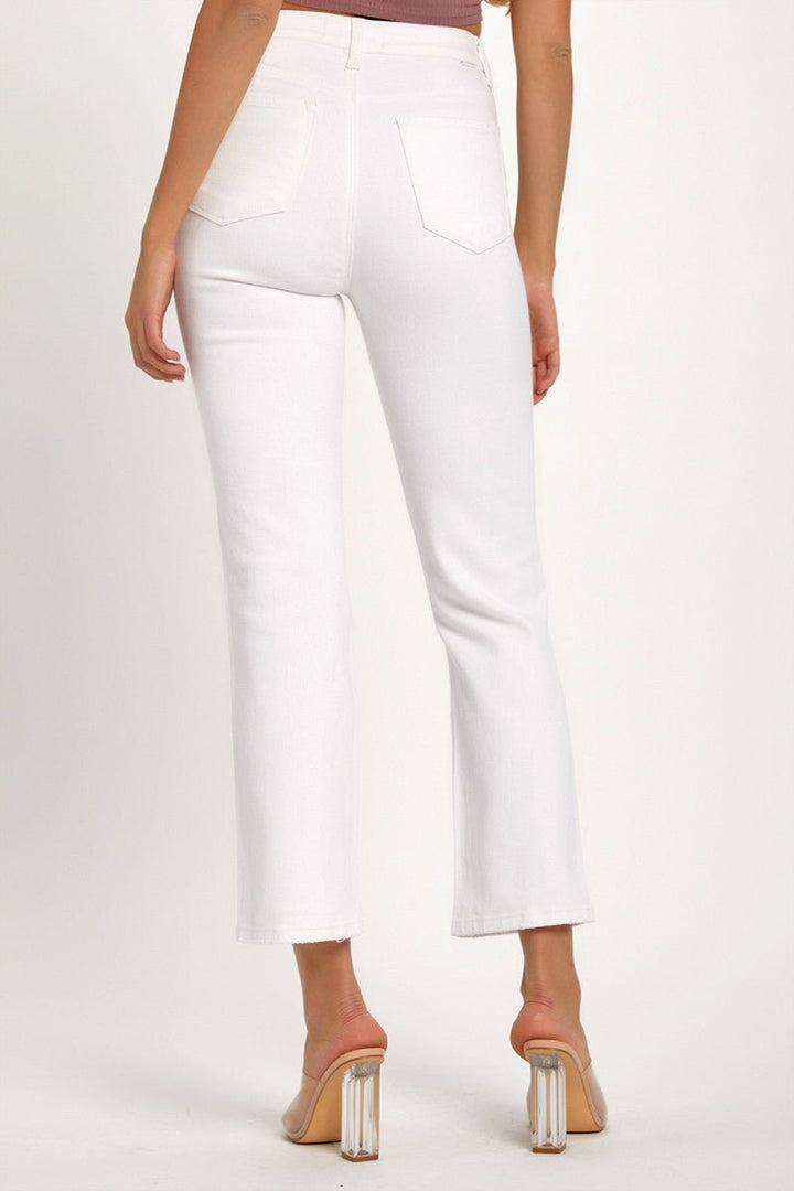 Distressed Cropped Straight Jeans, White