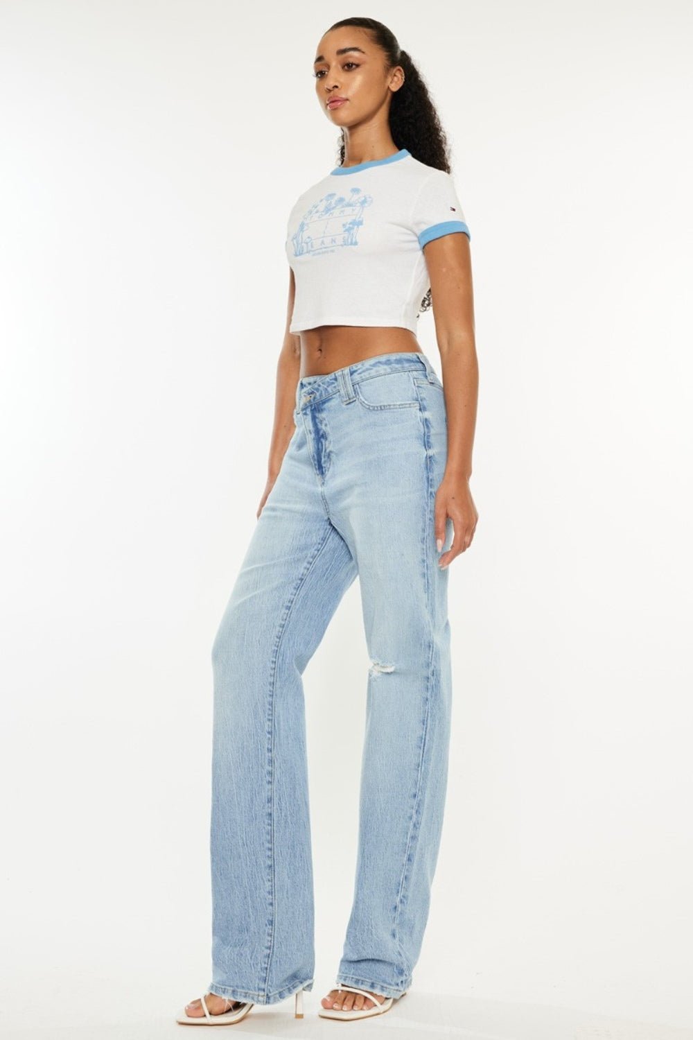 Distressed High Waist Straight Jeans