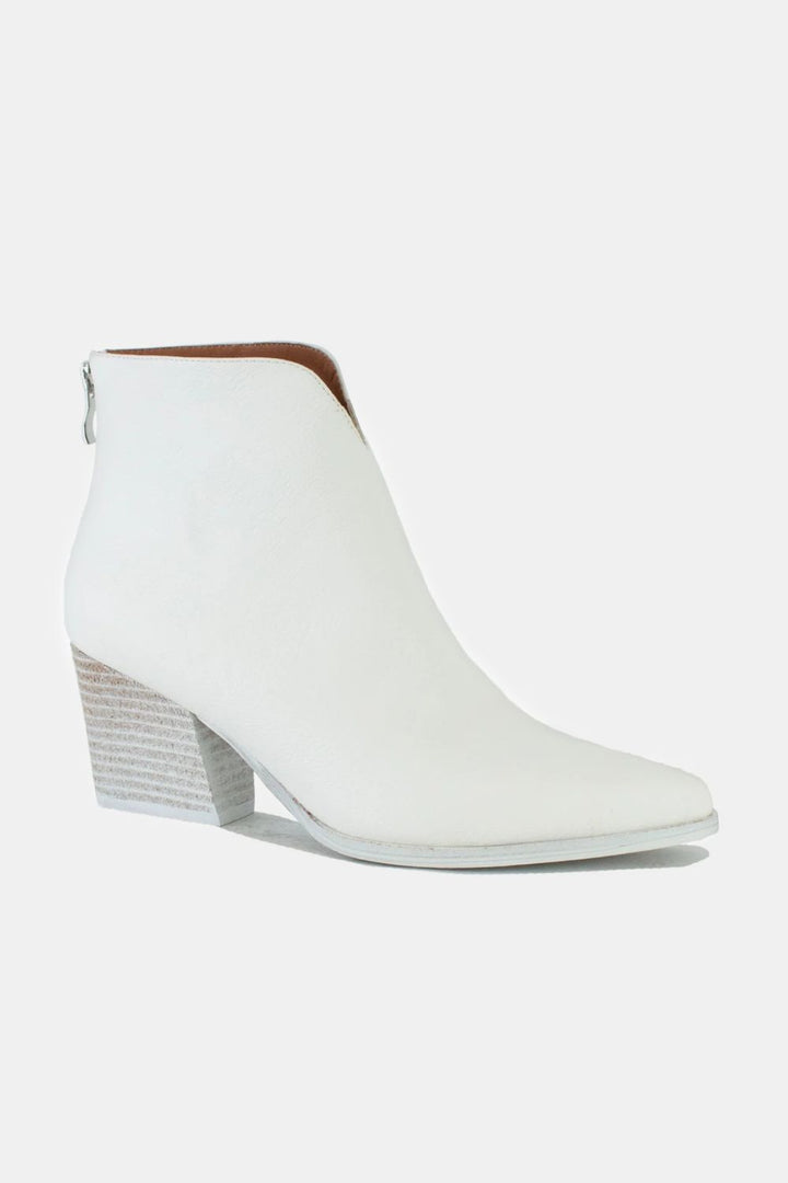 PU Leather Block Heel Boots with Back Zipper