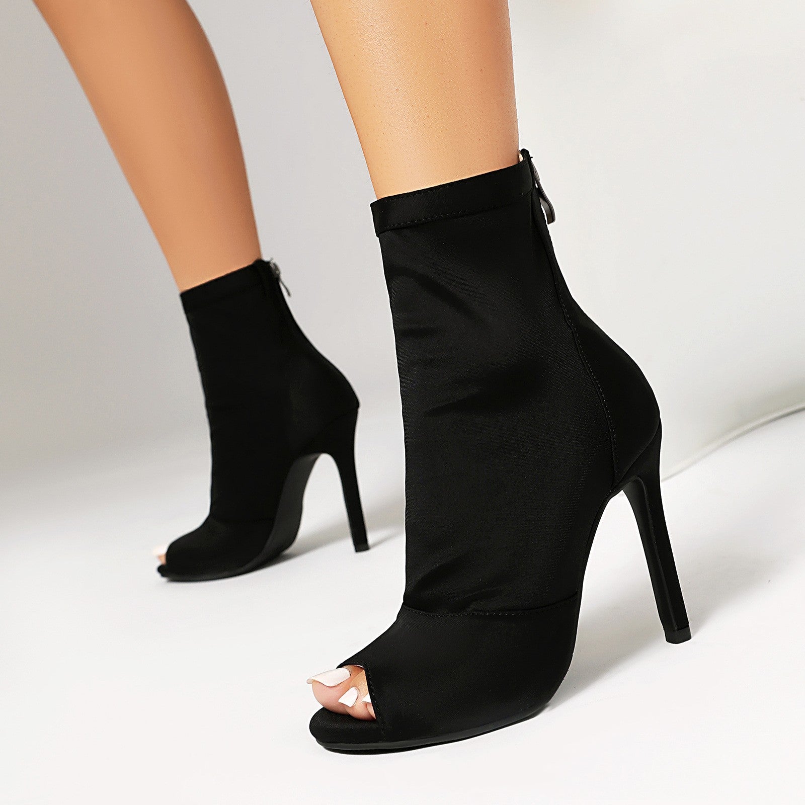 Peep Toe Pointed Stiletto Ankle Boots Women