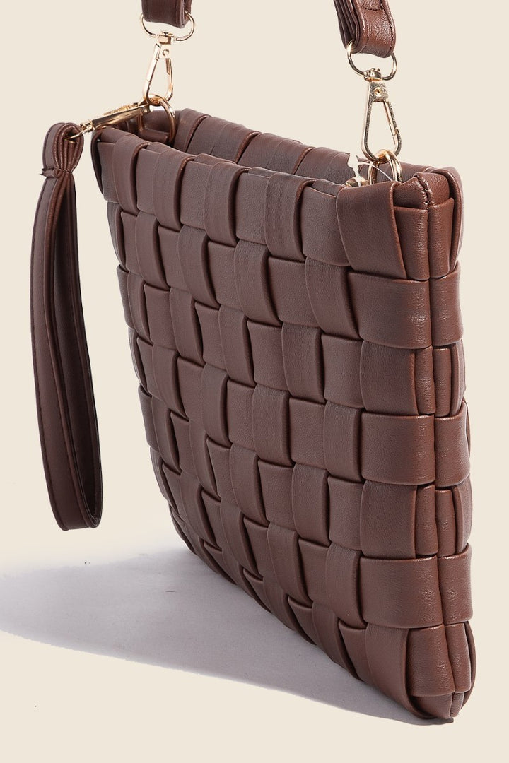 Leather Basket Weave  Crossbody Bag