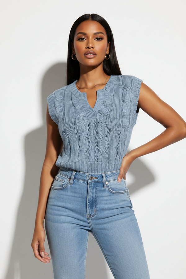 Cable Knit Sweater Vest, Blue